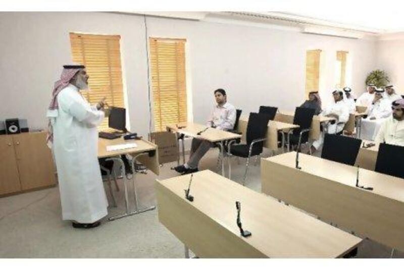 Abdullah al Ansari of the Umm al Momineen Association offers his words of wisdom to unmarried Ajman Municipality staffers on Thursday.