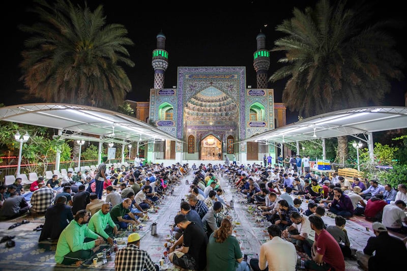 Iftar at Imam Hussein Mosque also known as Iranian Mosque in Al Satwa, Dubai.  Leslie Pableo for The National