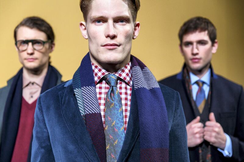 LONDON, ENGLAND - JANUARY 09:  Modern British shirtmaker, Thomas Pink, showcases its Autumn Winter 2016 collection, inspired by the British coast and countryside at the ICA on 9 January 2016 in London, England.  (Photo by Tristan Fewings/Getty Images for Thomas Pink)