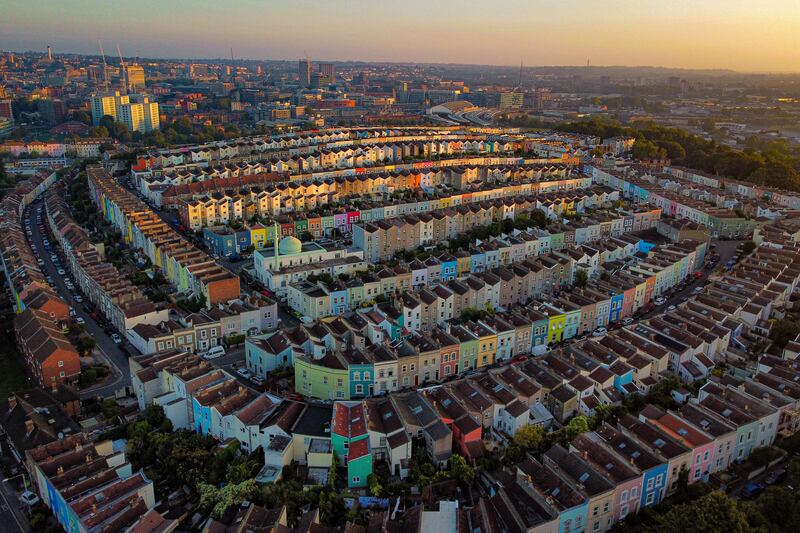 The sun rises over colourful houses in Totterdown, Bristol. Getty Images