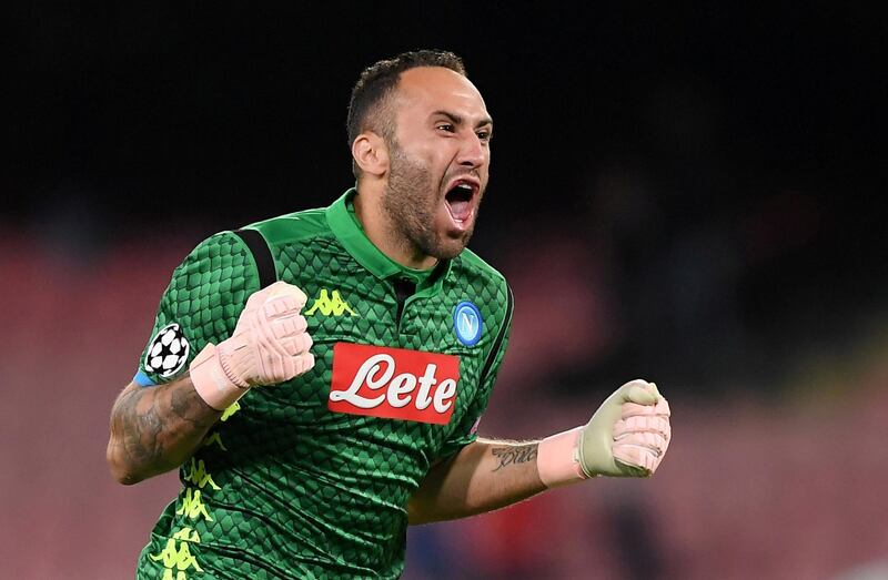 Napoli's David Ospina celebrates after the goal. Reuters
