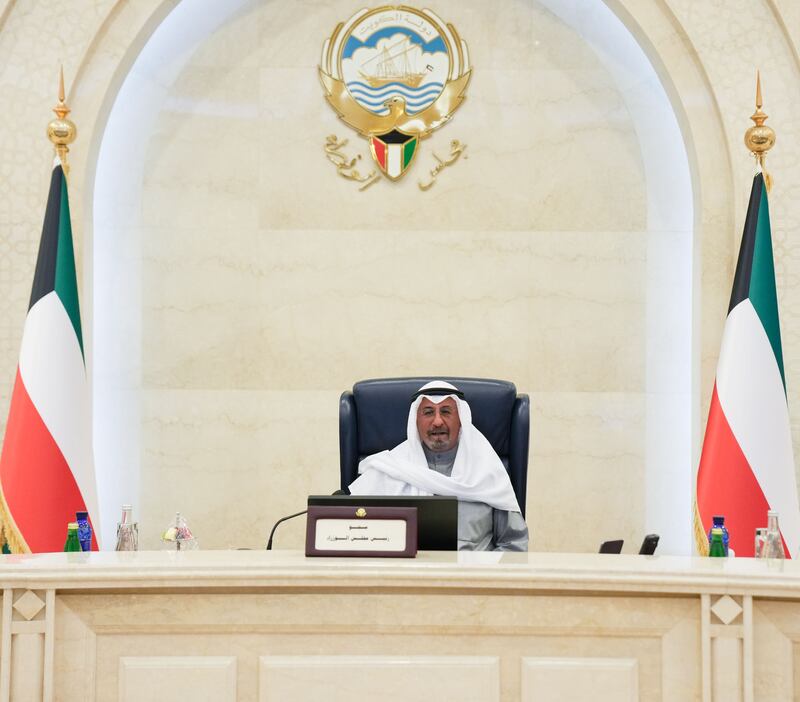 Kuwait Prime Minister Sheikh Mohammed Sabah Al Salem Al Sabah chairs a weekly cabinet session in Kuwait City. Kuna