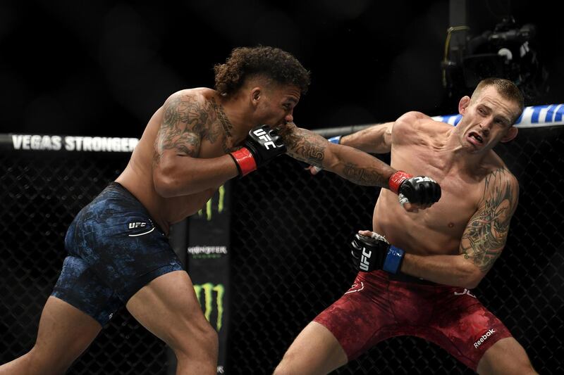 Eryk Anders, left, of the United States fights Krzysztof Jotko of Poland in their Middleweight bout during UFC Fight Night at VyStar Veterans Memorial Arena. AFP