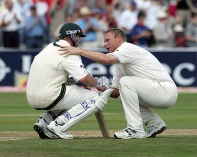 England’s Andrew Flintoff, right, consoling Brett Lee of Australia after the visitors' narrow defeat in Edgbaston during the 2005 series was a stand-out moment. Getty Images