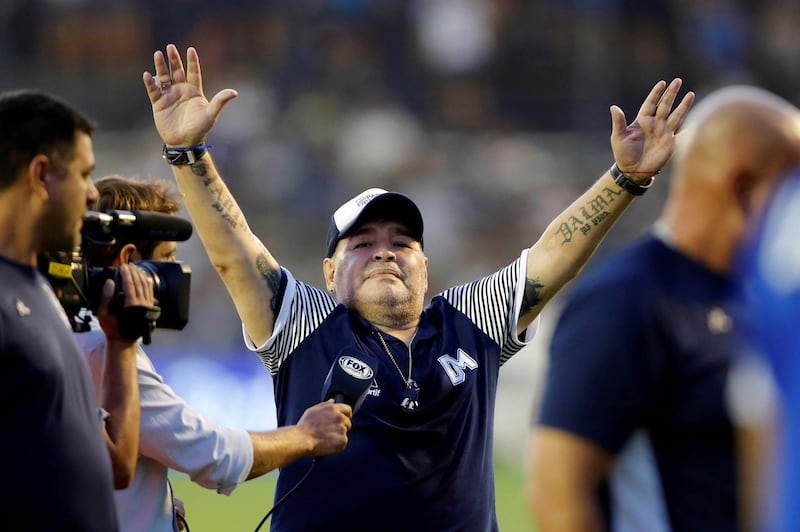 Former Argentinian soccer player Diego Armando Maradona, during a game at the Juan Carmelo Zerilo stadium, in La Plata, Argentina, 09 February 2020.  EPA