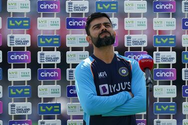 India's captain Virat Kohli reacts during the presentation ceremony after their loss on the fourth day of third test cricket match between England and India, at Headingley cricket ground in Leeds, England, Saturday, Aug.  28, 2021.  (AP Photo / Jon Super)