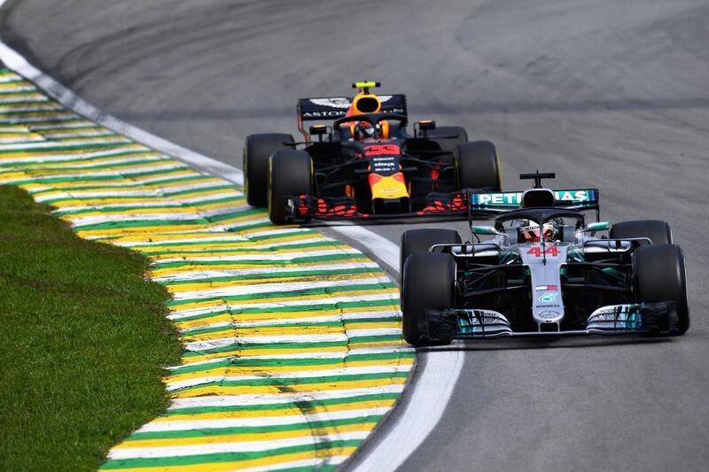 Lewis Hamilton leads ahead of Max Verstappen.  Getty Images
