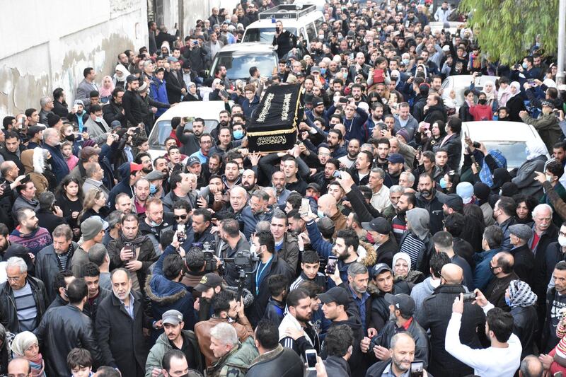 A general view of the funeral procession for the Syrian director Hatem Ali in Damascus, Syria, on January 1. EPA