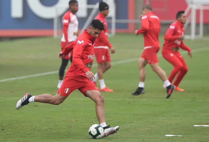 Carlos Zambrano of Peru during a training session at the Videna facilities in Lima, Peru, on June 2019. EPA