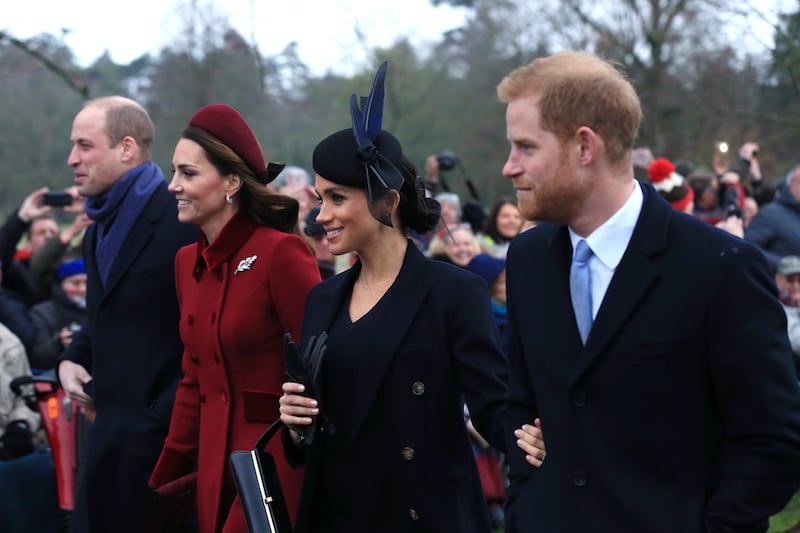 The princes and their wives leave a Christmas Day service at the Church of St Mary Magdalene, Sandringham, in December 2018. Getty Images