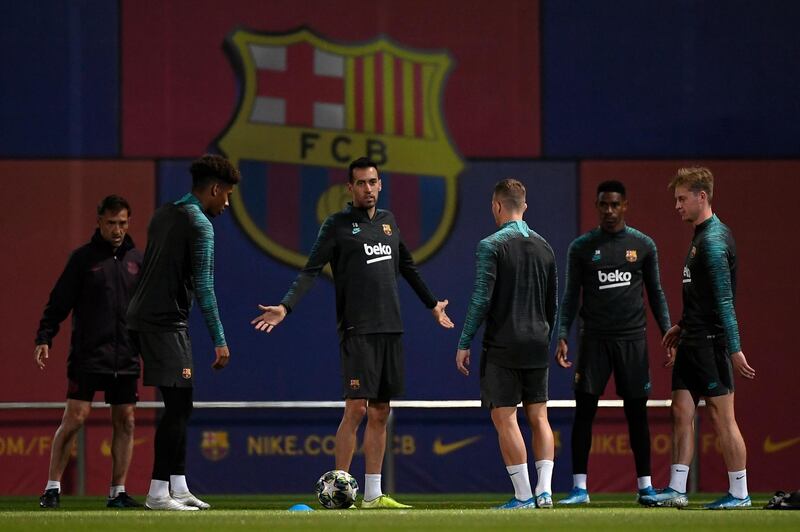 Barcelona players attend a training session at Joan Gamper Sports City. AFP