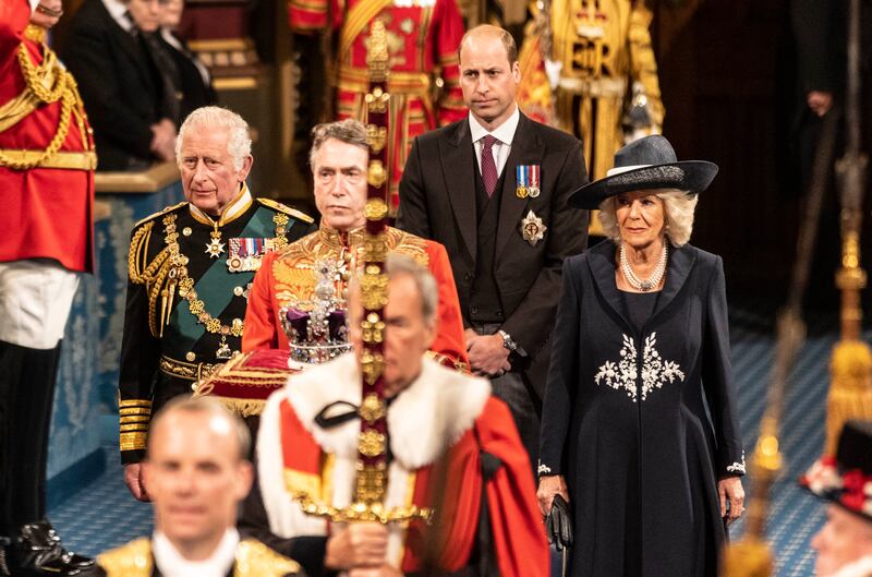 Prince Charles with Camilla and Prince William during the ceremonial state opening of parliament at the Palace of Westminster in 2022 