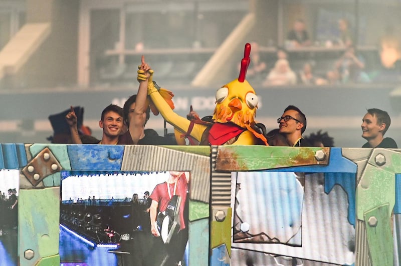 Fortnite team Chicken Champions react after winning set two during the Fortnite World Cup Finals e-sports event at Arthur Ashe Stadium. USA TODAY Sports