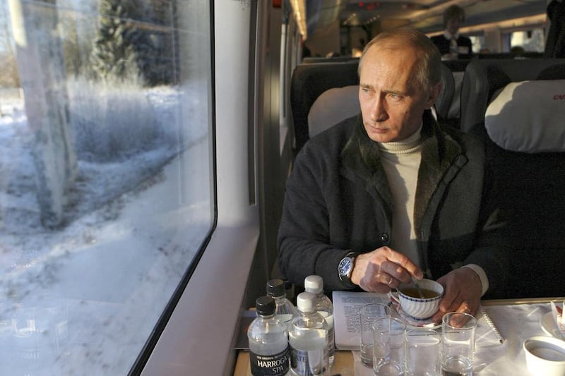 Russia’s Vladimir Putin travels in Russia’s first high speed train Sapsan in Leningrad Region in this 2009 photo. Ria Novosti / Alexei Druzhinin / Reuters