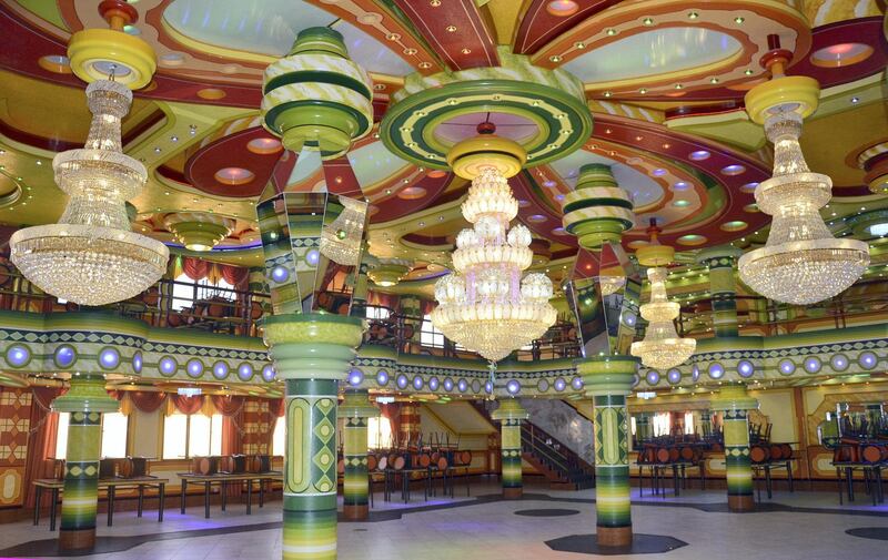 The ball room 'Principe Alexander' designed by architect Freddy Mamani is seen in El Alto, Bolivia, 07 July 2015. Mamani's buildings and interiors boast with bright colours and patterned motifs. He calls his style 'Andean Architecture'. Photo by: Georg Ismar/picture-alliance/dpa/AP Images