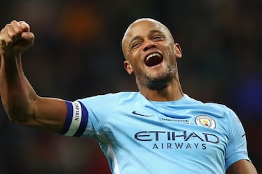 (FILE PHOTO) It has been reported on May 19, 2019 that Manchester City Captain Vincent Kompany is to leave after 11-Years at the club, during which the 33-year-old Belgium defender won four Premier League titles, two FA Cups and four League Cups, two Community Shields and scored 20 goals in 360 games. Saturdays FA Cup final was his last game, which saw City completed their history-making domestic treble. LONDON, ENGLAND - FEBRUARY 25: Vincent Kompany of Manchester City celebrates after winning the Carabao Cup Final between Arsenal and Manchester City at Wembley Stadium on February 25, 2018 in London, England. (Photo by Julian Finney/Getty Images)