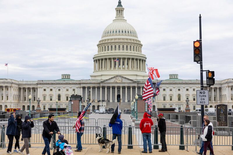 Supporters of protesters that were arrested on January 6, 2021, demonstrate near the Capitol. Getty / AFP