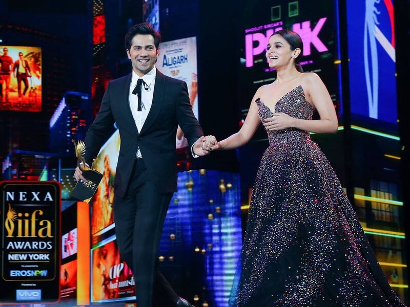 New York City hosted the IIFAs in 2017, with Shahid Kapoor and Alia Bhatt's film Udta Punjab winning in all the main categories. Karan Johar and Saif Ali Khan shared hosting duties. Pictured, Varun Dhawan presented Bhatt her Best Actress award.