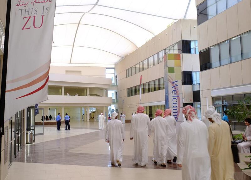 Students at the newly opened Zayed University Campus. New students have to juggle studies and extra curricular activities (Photo: Antonie Robertson/The National)

