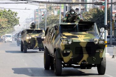 Armoured personnel carriers on the streets of Mandalay on February 3, 2021, as calls for a civil disobedience gather pace following a military coup which saw civilian leader Aung San Suu Kyi being detained. AFP