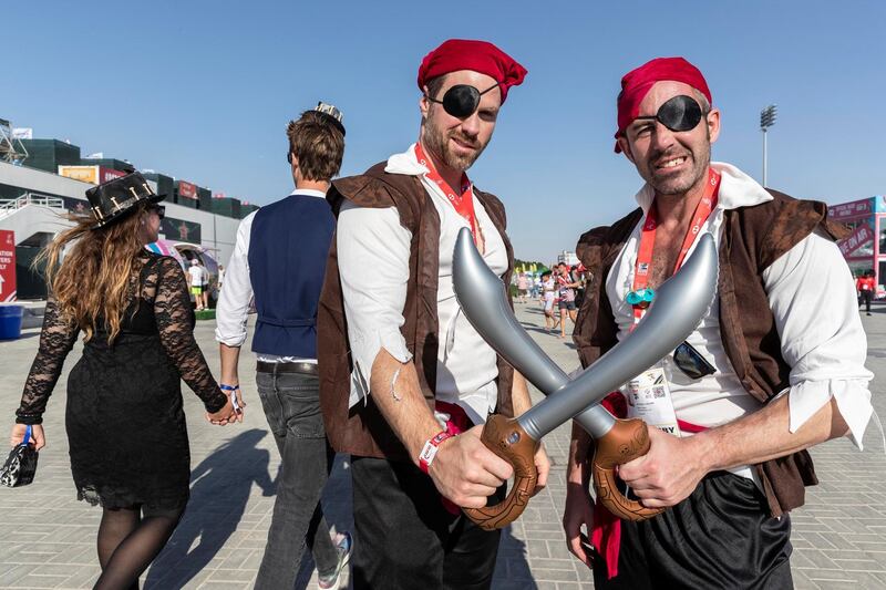 DUBAI, UNITED ARAB EMIRATES. 29 NOVEMBER 2018. The Dubai Rugby Sevens Tournament, Day Two. General image of fans dressed up while enjoying the tournament. (Photo: Antonie Robertson/The National) Journalist: Paul Radley. Section: Sport.