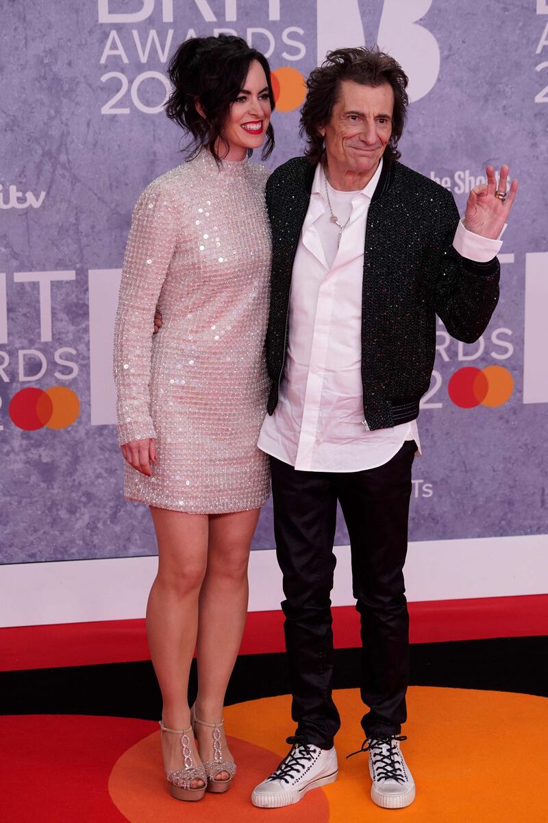 Actress and producer Sally Humphreys Wood with her husband, Rolling Stones star Ronnie Wood.