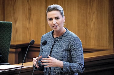 Denmark's Prime Minister Mette Frederiksen speaks at the opening of the Danish Parliament in October. AFP