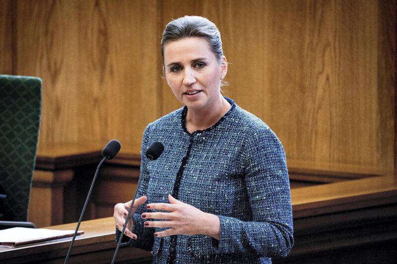 Denmark's Prime Minister Mette Frederiksen speaks at the opening of the Danish Parliament Folketinget at Christiansborg Palace in Copenhagen, on October 1, 2019. (Photo by Niels Christian Vilmann / Ritzau Scanpix / AFP) / Denmark OUT