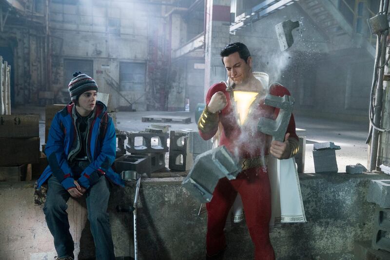 Zachary Levi, right, pictured in a scene from 'Shazam', will be at this year's MEFCC. AP