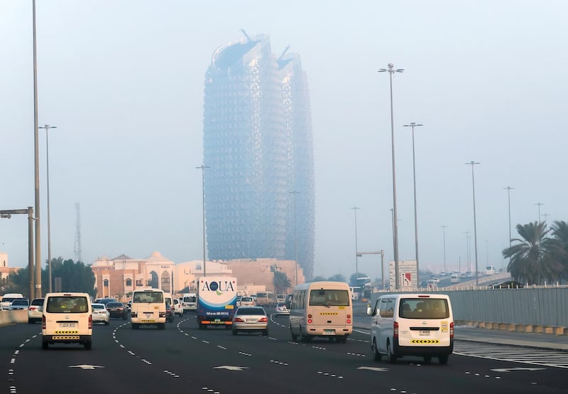 Abu Dhabi, United Arab Emirates, September 21, 2020.  Hazy and foggy morning along the E10 Highway, Abu Dhabi.
Victor Besa/The National.
Section:  Standalone/Weather