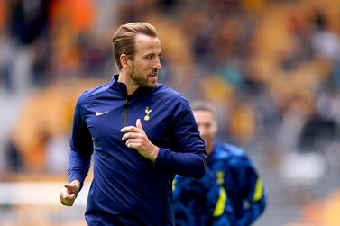 Tottenham Hotspur's Harry Kane warms up on the pitch ahead of the Premier League match at the Molineux Stadium, Wolverhampton. Picture date: Sunday August 22, 2021.