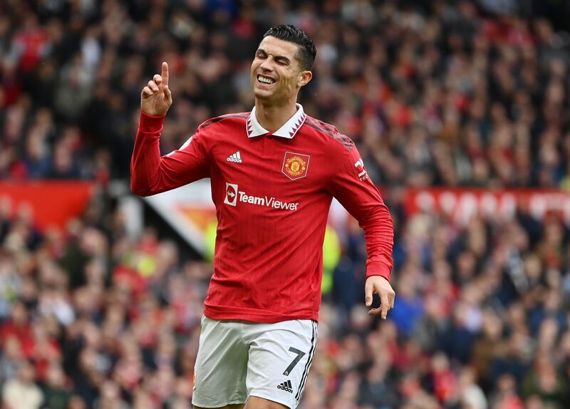 Manchester United attacker Cristiano Ronaldo reacts after an opportunity goes begging in the first half of the goalless draw with Newcastle United at Old Trafford on October 16, 2022. Getty