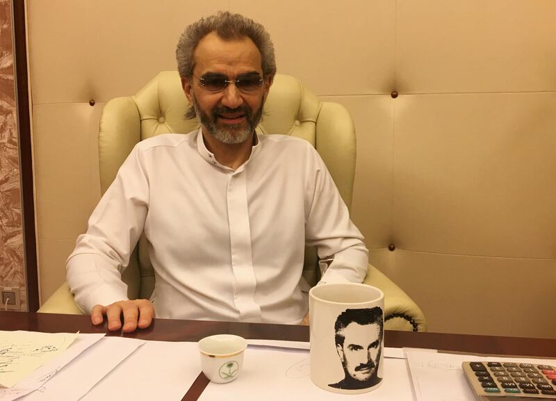 Saudi Arabian billionaire Prince Alwaleed bin Talal sits for an interview with Reuters in the office of the suite where he has been detained at the Ritz-Carlton in Riyadh, Saudi Arabia January 27, 2018, REUTERS/Katie Paul