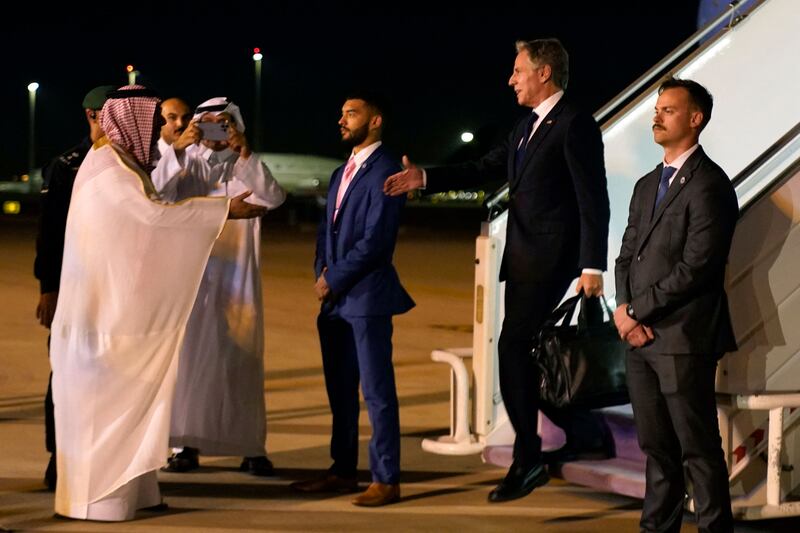 Mr Blinken arrives in Riyadh, Saudi Arabia, after a one-day tour of Jordan, Qatar, and Bahrain. AFP