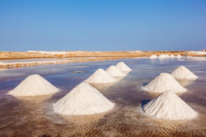 Piles of salt collected from natural salt pans at Salinas, just outside Santa Maria, Sal Island, Cape Verde, Atlantic, Africa. Getty Images