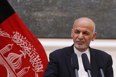 epa08225806 (FILE) - Afghan President, Ashraf Ghani talks with journalists during a joint press conference with US secretary of state, Mike Pompeo (not seen) at the presidential palace, Kabul, Afghanistan, 09 July 2018 (reissued 18 February 2020). According to reports citing the Independent Election Commission (IEC), Ghani has won the Afghan presidential election. EPA/HEDAYATULLAH AMID *** Local Caption *** 55165451