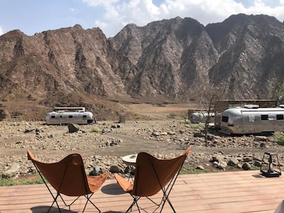 Hatta Sedr Trailers each have their own decking area for mountainside lounging