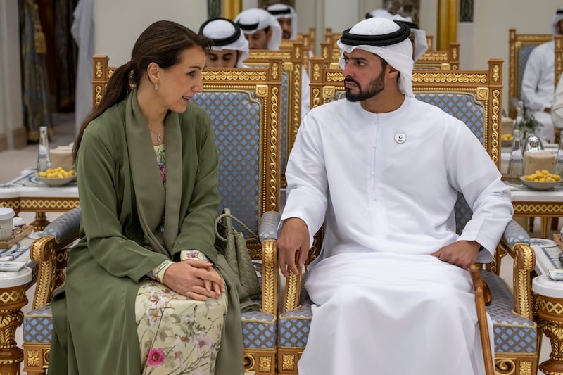 Sheikh Zayed bin Hamdan, Chairman of the National Media Office, and Mariam Al Mheiri, Head of the International Affairs Office in the Presidential Court