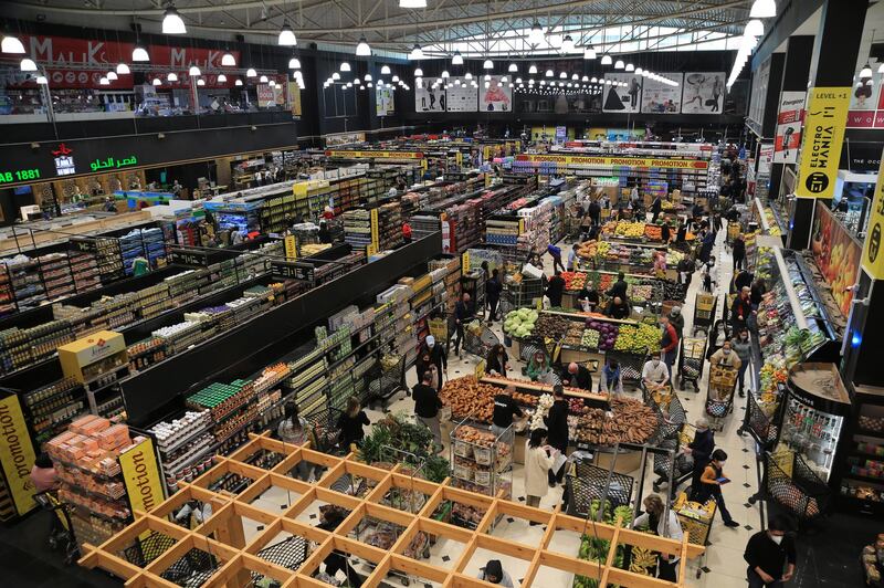 Citizens shopping at Spinneys supermarket in Beirut, Lebanon. Lebanese authorities have ordered the closure of all restaurants, nightclubs, coffee shops and bars to limit the spread of coronavirus. EPA