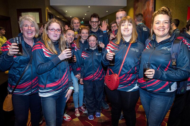 Image ©Licensed to i-Images Picture Agency. 07/03/2019. London, United Kingdom. Special Olympics World Summer Games Team SOGB Send-off Reception.

Competitors attend the Special Olympics World Summer Games Team SOGB Send-off Reception at the Holiday Inn hotel near London's High Street Kensington.

Picture by Pete Maclaine / i-Images
