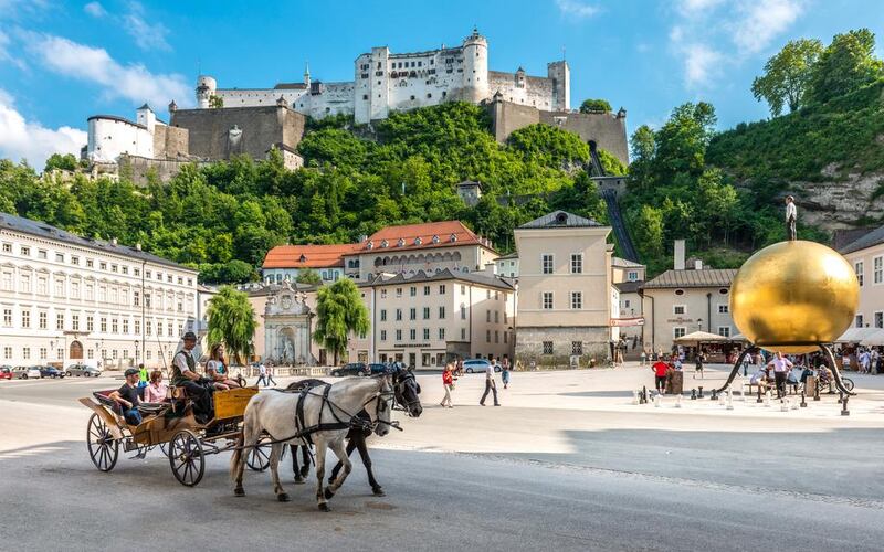 The square in Salzburg, Austria. Most of The Sound of Music was filmed in the city, with key sites open to the public via tours. This month marks the film’s 50th anniversary. Courtesy Tourismus Salzburg