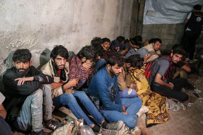 This group of migrants was detained by Turkish security forces amid concerns over a refugee crisis from Afghanistan. AP