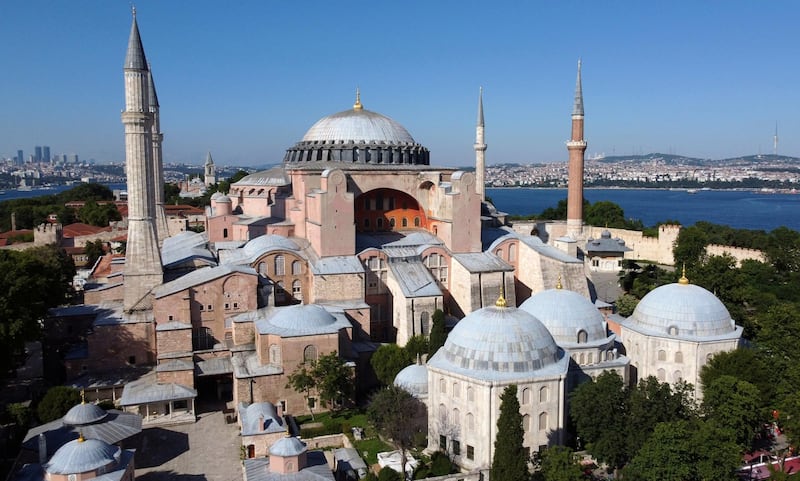 Hagia Sophia or Ayasofya, a UNESCO World Heritage Site, that was a Byzantine cathedral before being converted into a mosque which is currently a museum, is seen in Istanbul, Turkey, June 28, 2020. Picture taken June 28, 2020. Picture taken with a drone. Picture taken June 28, 2020. REUTERS/Murad Sezer