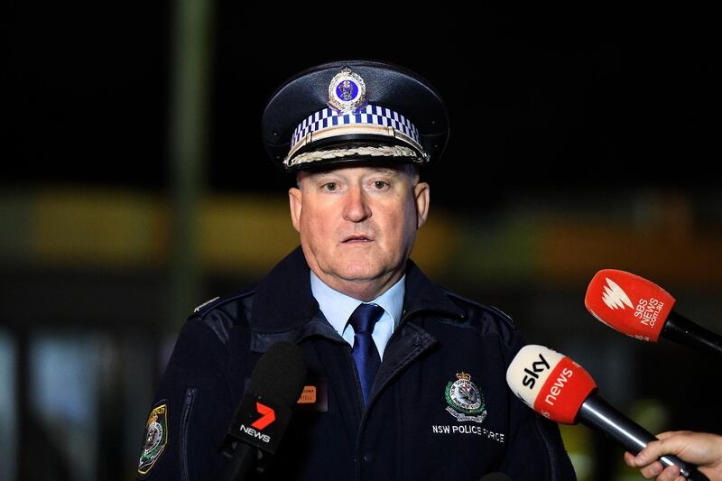 New South Wales Police Assistant Commissioner Peter Thurtell speaks to the media after a car crashed into a shop at Greenacre in Sydney, Australia.  EPA