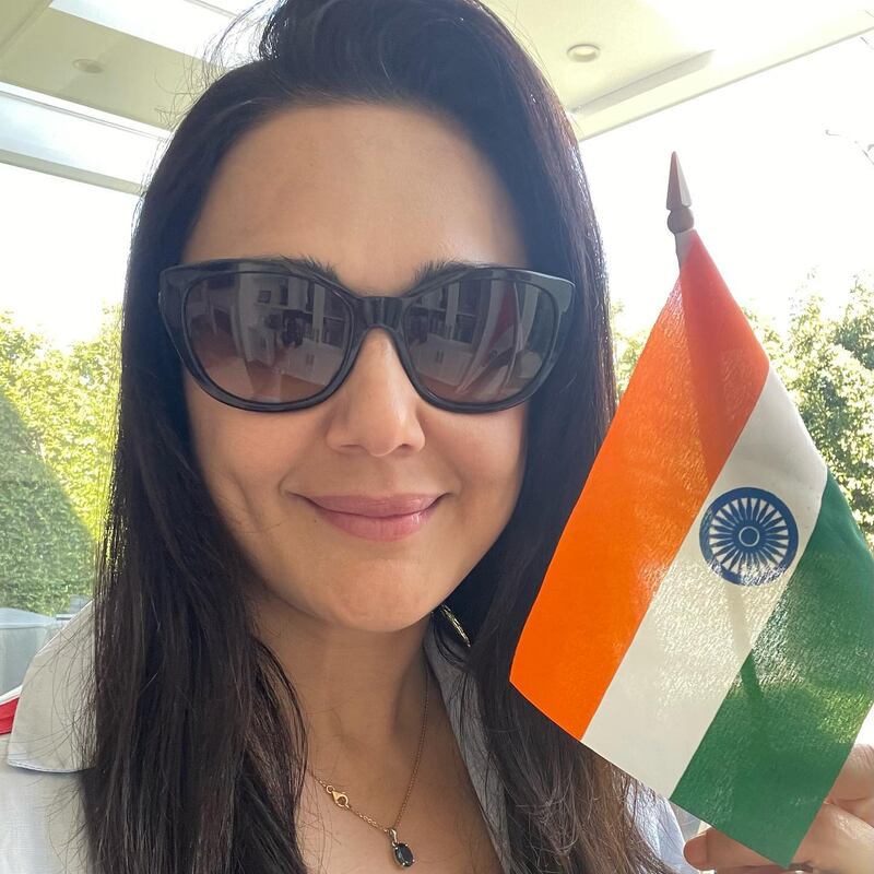 Preity Zinta with the Indian flag. Photo: Instagram / realpz