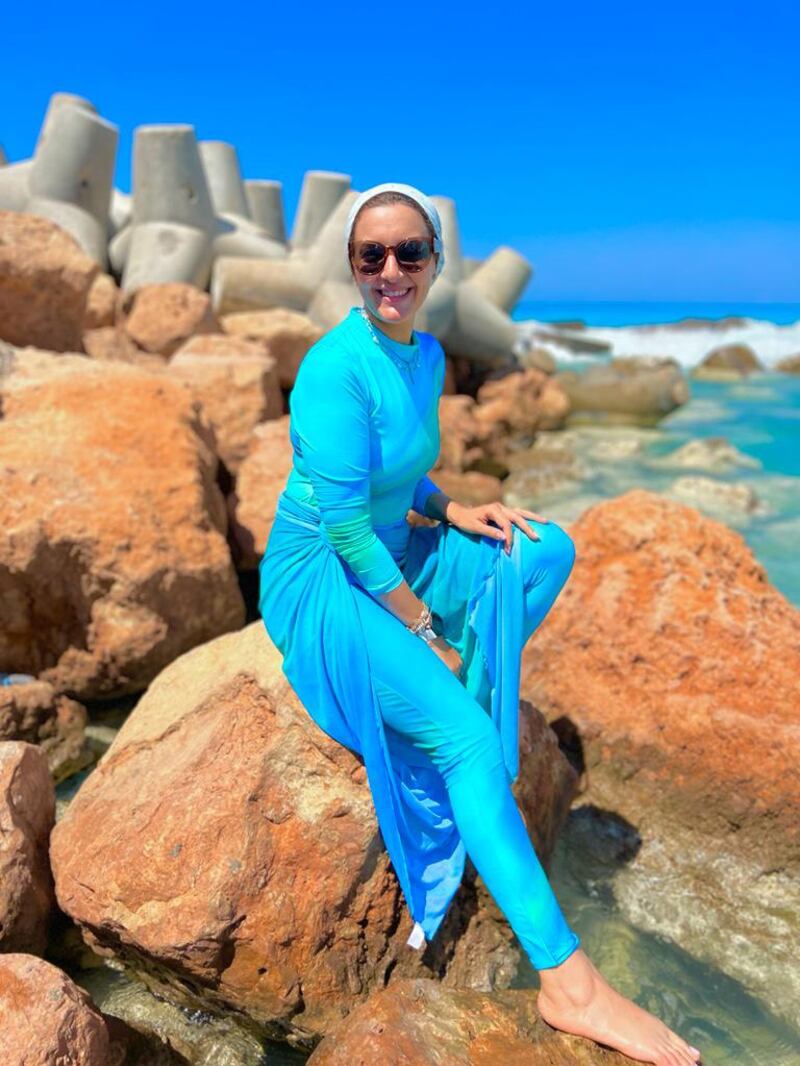 Aya Elfardy wearing the Mermaid swimsuit from Hadia Ghaleb’s new line at Egypt’s North Coast. Photo: Aya Elfardy