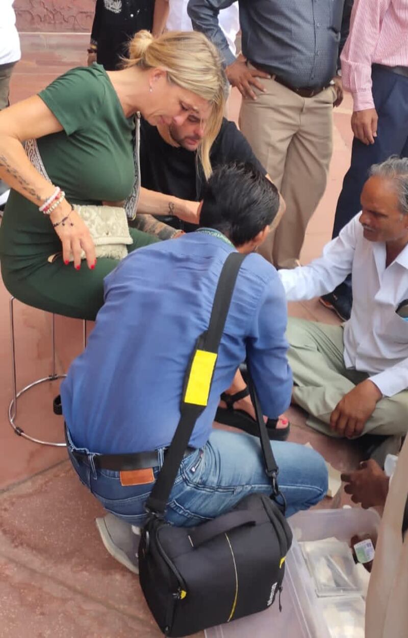 Spanish tourist Sandra who was injured after attacked by monkeys at the iconic Taj Mahal in Agra in Uttar Pradesh on Monday. Photo: P Sharma