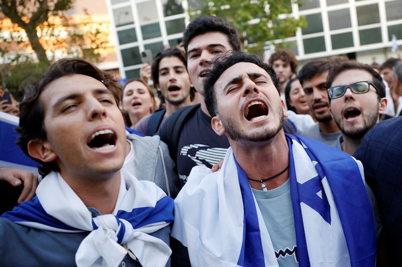 Supporters of Israel outside the Israeli embassy in the Spanish capital, Madrid. Reuters