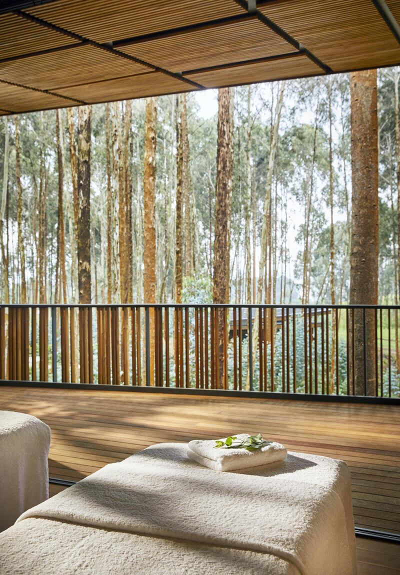 The spa offers views of the surrounding rainforest.