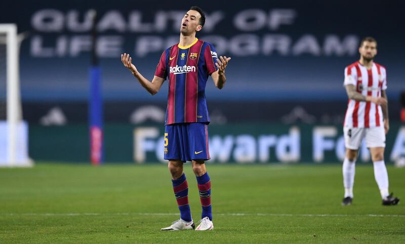 Sergio Busquets – 6. Cut a dispirited figure as he collected the runners up shield after Messi was sent off, but he knew the Basques deserved their victory after taking the game to the Catalans from the start. Getty Images